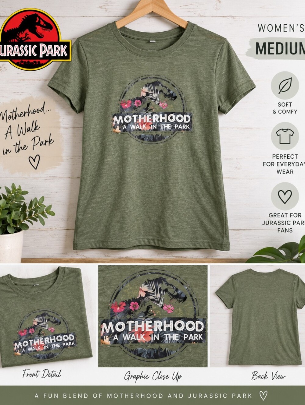 Jurassic Park women's medium green motherhood top #29